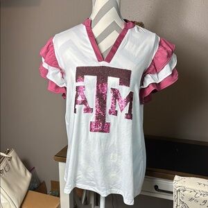 Texas A&M Maroon and White Ruffle Sleeve Top NWOT